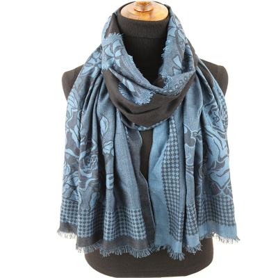 China Jacquard Ladies Designer Scarfs Wool Floral Cashmere Jacquard Scarves for sale