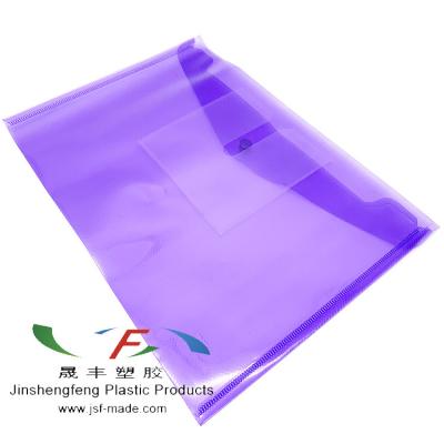 China Custom Office School Stationery Purple Plastic Envelope Folder Holder Document Bag With Small Pocket for sale