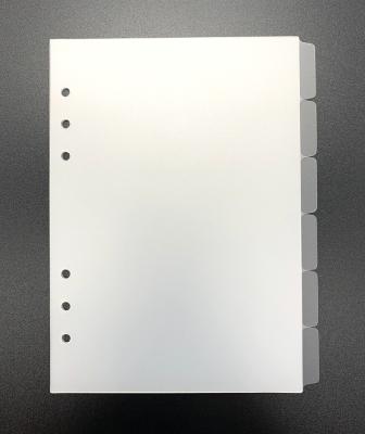 China Office School Stationery A5 Size Frosted PP Divider Set 6 Pages Per Set With 6 Punched Holes for sale