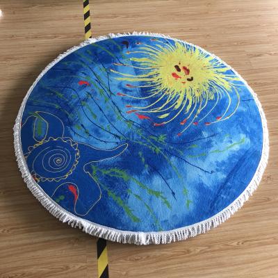 China PE Cotton Custom Digital Printing Diameter 150cm Waterproof Round Beach Mat for sale