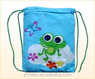 China 2014 High Quality Eco-friendly Popular Cotton Velvet Printed Folding Drawstring Towel Bag China Factory for sale