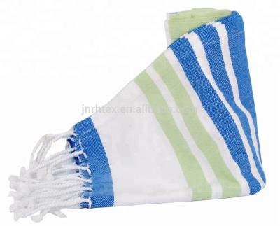 China Hot Selling Compressed Stripe 100% Soft Cotton Tassel Bath Towel Manufacturer for sale