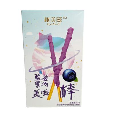 China CONFECTIONERY STRAIGHT FOR EAT. COOKIE CHOCOLATE COVERED STICK WITH REAL BLUEBERRY DRIED FRUIT 50G /BOX for sale