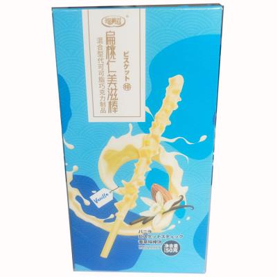 China CONFECTIONERY STRAIGHT FOR EAT. VANILLA COOKIE CHOCOLATE COVERED STICK WITH ALMOND 50G for sale