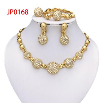 China 4pcs/set Trendy Circle Gold Plated Charm Jewelry Sets Women Crystal Round Shape Diamond Wedding Bridal Jewelry Set for sale