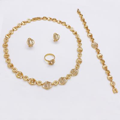 China 4pcs/set hot sale fashion high quality gold plated bridal jewelry sets luxury jewelry wedding earrings necklace jewelry set for women for sale