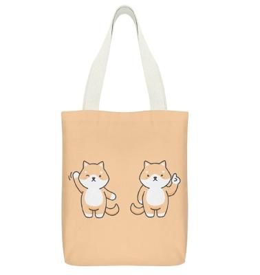 China FREE SAMPLE Cute Shiba Inu Print Canvas Handled Tote Bag, Reusable Portable Canvas Bag for sale