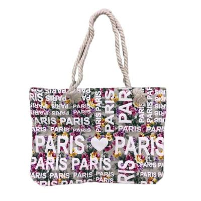 China Custom Fashion Foam Logo Travel Souvenir Canvas Women Paris Beach Bag for sale