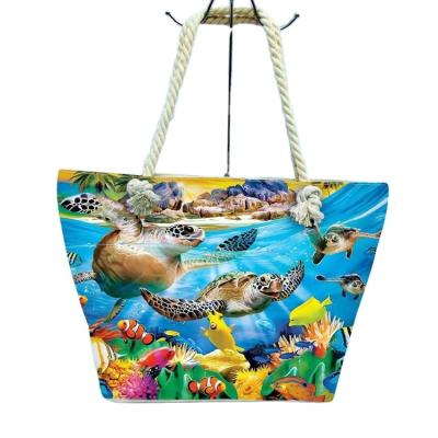 China Tropical Fish Turtle Style Beach Fashion Island Coastal Women Digital Printing Canvas Beach Casual Bag for sale