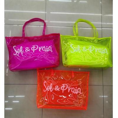 China Fashion Custom Logo Printing Transparent Clear Beach Tote Bag PVC Jelly Bag for sale