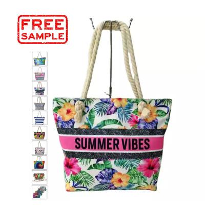 China With USB FREE SAMPLE Hot Sale Women Tote Bag Custom Logo Shoulder Bag Canvas Summer Beach Floral Shopping Tote Bag For Women Handbag for sale