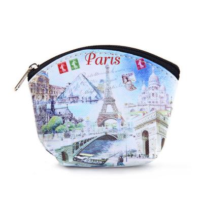 China Fashion European Paris Travel Design PU Leather Custom Digital Print Cute Coin Purse For Souvenir for sale