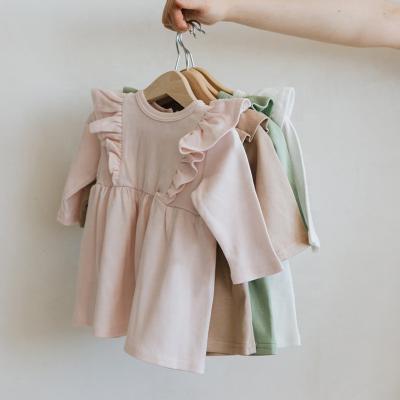 China Breathable Knitted Organic Cotton Ruffle Autumn Spring Long Sleeve Baby Girls Dresses for sale