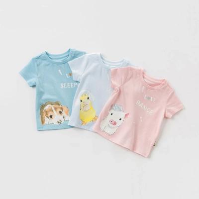 China Cartoon Printing Summer Short Sleeve Shoulder Placket Babies Boys Animal T-Shirt Anti-Shrink for sale