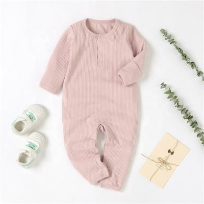 China Spandex / Organic Cotton Plain Dyed Green Snap Crotch Ribbed Cozy Baby Bodysuit Romper Fall for sale