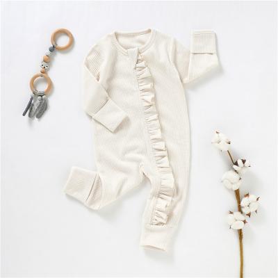 China Polyester/Ruffle Newborn Cotton/Spandex Cute Design And Double Zipper Legless Knitted Baby Romper for sale