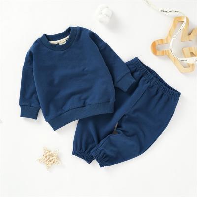 China Anti-Wrinkle Organic Vintage Navy Cotton Baby Pajamas Sets Classic Sweatshirt Suits For Toddlers for sale