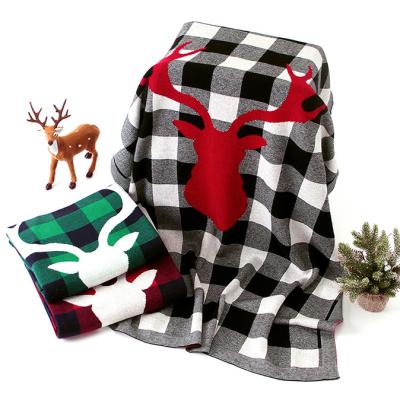 China Anti-pilling Classic Cotton Christmas Deer Grid Knitted Baby Blanket for sale