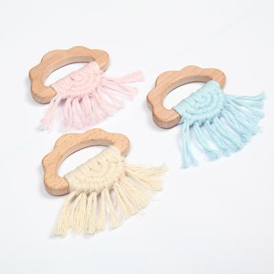 China Wooden Macrame/Cloud Cotton Rope Cloud Teether Crochet Quilt Toy Teething Ring Toy for sale