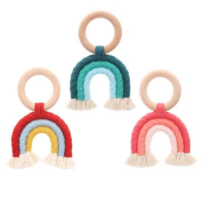 China Soft Baby Toy Ins Hot Sale Rainbow Teether Toy Wood Teething Ring For for sale