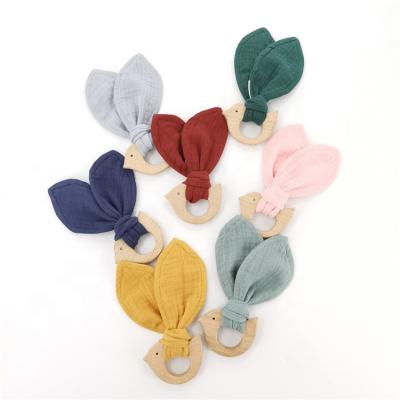 China Wooden Baby Teether Toy Animal Soft Bird Teething Ring Comforter for sale