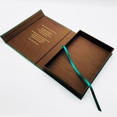 China Handmade Custom Hot Stamped Inner Binding Leather Fabric Cover Gift Box With Magnetic Closure for sale