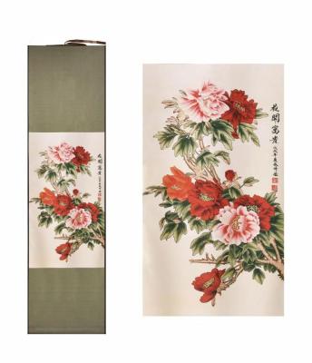 China Wall Art Scroll Silk Painting Classic Calligraphy Craft for Gift Flower and Wealth for sale