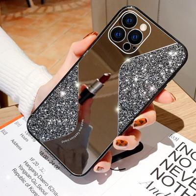 China OEM Bling Waterproof Luxury Glitter TPU Cell Phone Case Back Cover With Mirror View For iPhone 6 7 8 X XS 11 12 13 Pro Max for sale