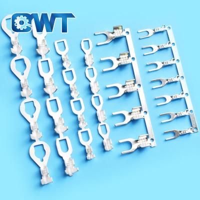 China Wire Connecting Solderless Uninsulated QWT Fork Crimp Coil Coil U Shaped Electrical Terminal , Crimp Y Type U Brackets Terminal for sale