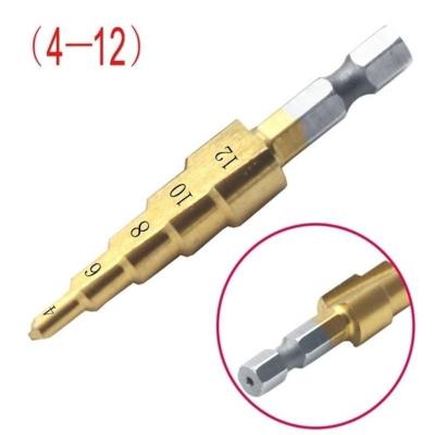 China Household Tool 3PC HSS Titanium Coated Hex Shank Set Step Cone Drilling Bit For Metal Wood Drilling Cutting Tools for sale