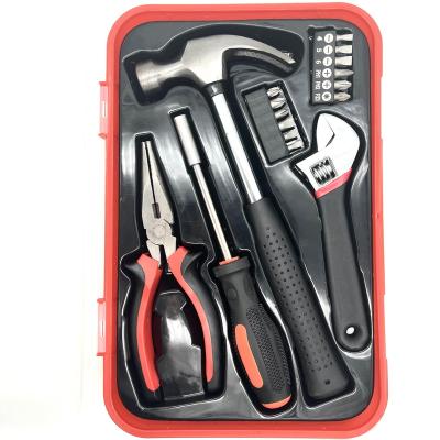 China Universal 16PCS Carbon Steel Multifunctional Simple Home Repair Tool Box With Red PP Box for sale