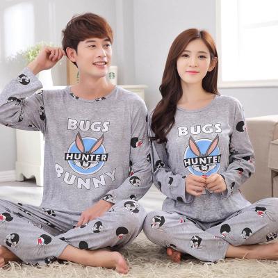 China Women soft QUICK DRY couples pajamas spring and autumn cartoon home service couples suit round neck thin sexy long sleeves for sale