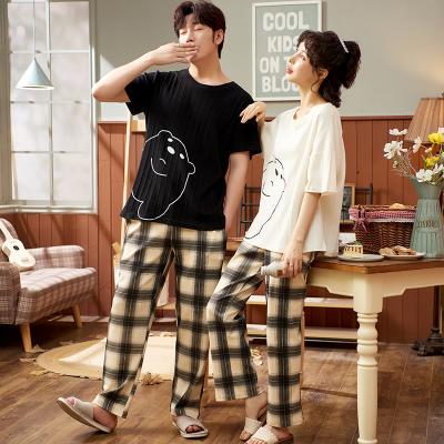 China Home Wear QUICK DRY Lover Casual Stich Pijama Sleepwear 2021 Couples Pajamas Set Summer Pajamas Female Male Cotton Short Sleeved Men And Women for sale