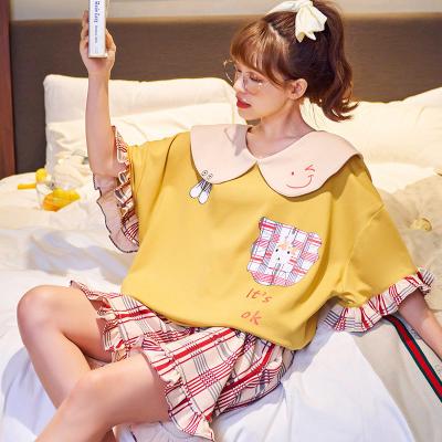 China Homewear 2022 Summer Cute Cartoon Women's Shorts QUICK DRY Sleeve Pajamas Sets Casual Printed Cotton Sleepwear Female Pajamas for sale