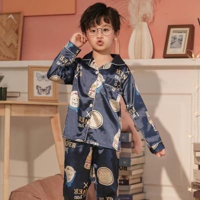 China QUICK DRY Children's Pajamas Solid Color Lapel Silk Pajamas Ice Silk Thin Long Sleeve Boys S Pajamas Girls for sale