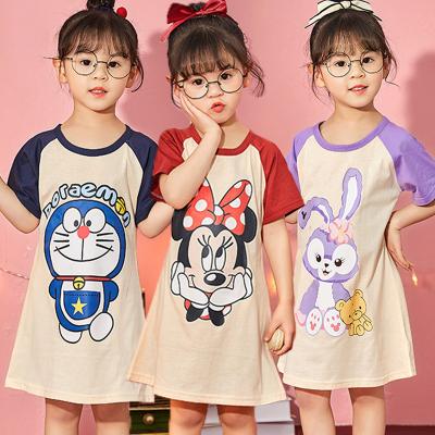 China QUICK DRY cotton girls summer thin cartoon short sleeved princess pajamas nightgown little girl children's home service for sale