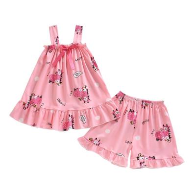 China QUICK DRY New Summer Cartoon Baby Girls Nightgown Set Children Princess Suspender Dress Home Pajamas for sale