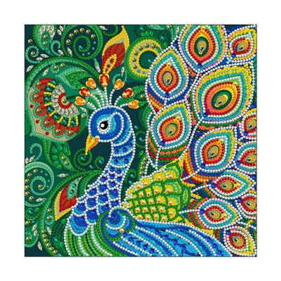 China Wholesale Partial Drilled Fiber Diamond Painting Animals Custom Photo Bright Peacock 5D DIY Short Canvas for sale