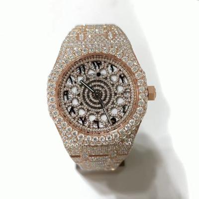 China Waterproof Custom Jewelry Diamond Wristwatch Fashion Luxury Mechanical Hip Hop Watch Gold Case For Men for sale