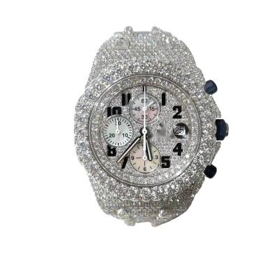 China Waterproof Automatic Mechanical Men Watch Diamonds Silver Color With Leather Strap for sale