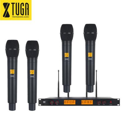 China Professional Handheld Microphone Studio 4Channels UHF Wireless Karaoke Microphone for sale