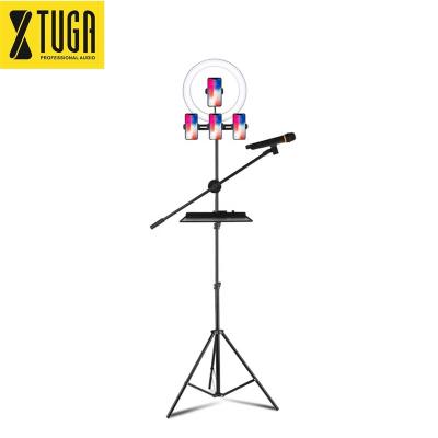 China With LED Live Broadcasting Light and Phone Stand Wholesale Voice With Microphone Stands Adjustable Triop Stand for sale