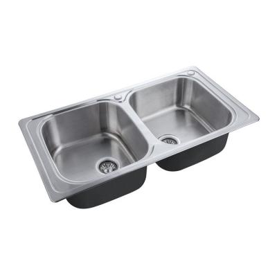 China Free Hand Chinese Sink Brushed Finished Kitchen Double Faucet Manufacturer Metal Kitchen Sink for sale