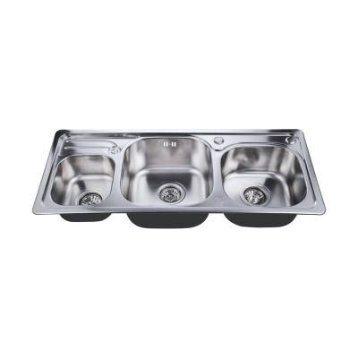 China Without Faucet 201 Stainless Steel High Quality Triple Bowl Kitchen Sink With Drainer for sale