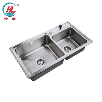 China Without Faucet Malaysia Stainless Steel Industrial Sinks R Large Space Durable Corner Kitchen Sink for sale