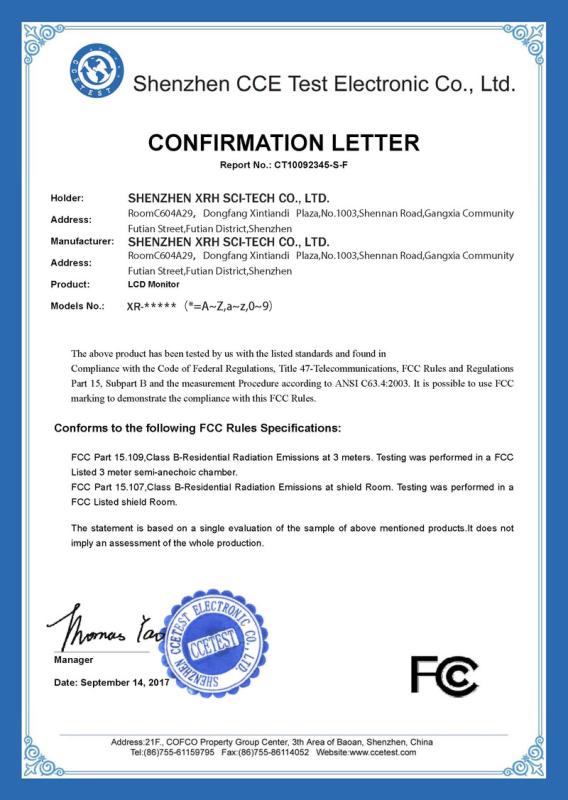 FCC - Shenzhen XRH Sci-Tech Co., Ltd.