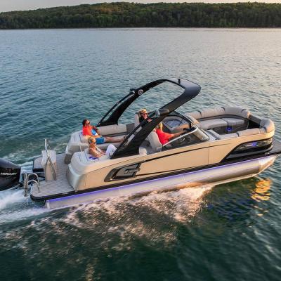 China 2022 party and entertainment tritoon aluminum fiberglass passgenger pontoon outdoor tourist boat with toilet for sale