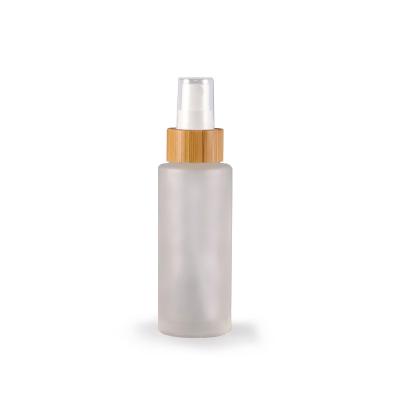 China Customized Refillable Bamboo Sprayer 80ml Pump Cap Frosted Glass Fine Mist Spray Bottle for sale