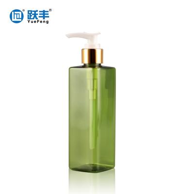 China Non Spill Wholesale Green 250ml Square Plastic Bottle For Cosmetic Products for sale