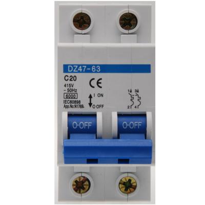 China DZ47 -63 2P 20A MINIATURE MCB 4.5KA/6KA/10KA CIRCUIT BREAKER for sale